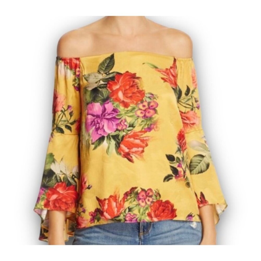 Alice + Olivia Shera Pullover Off Shoulder Blouse Trumpet Sleeve Contemporary Fi